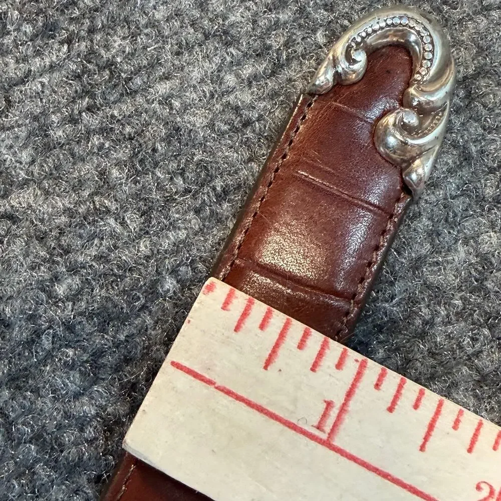 Coldwater Creek Brighton Brown Croc Leather Belt Ornate Silver Buckle 30 M 91017